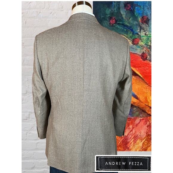 Andrew Fezza 44R Men Taupe Beige Herringbone Silk Tweed Blazer Sport Coat Jacket - Picture 7 of 15